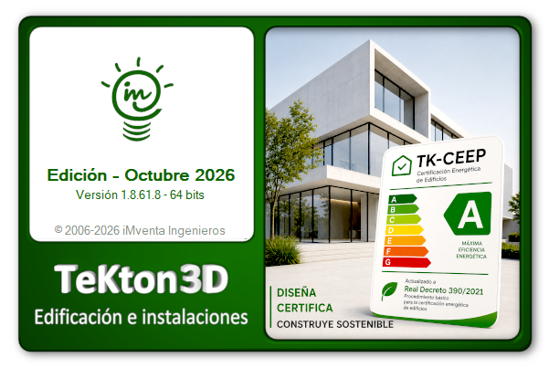 iMventa's tweet photo. 🔔 Ya disponible #TeKton3D Edición Octubre 2026, con TK-CEEP 1.3.1.0 adaptado al #RD390/2021 para la #CertificaciónEnergética. Además: #presupuestos #BC3 desde el modelo, baterías y protecciones en #fotovoltaica y más #IA vía #MCP.
https://t.co/8QUElReEEv https://t.co/WPeRKe1wV2
