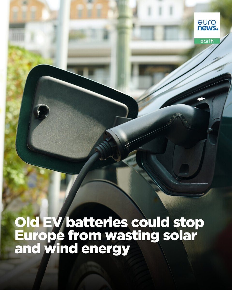 euronewsgreen's tweet photo. Repurposing retired EV batteries could lower Europeans’ energy bills and stop wind and solar farms from being switched off.

Despite the EU's renewable boom, its infrastructure is struggling to keep up with the clean energy transition.

Read more at https://t.co/Sf0llQQlcg. https://t.co/Tp3q1Bb4Px