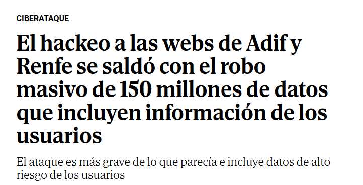 H4ckmanac's tweet photo. 🚨Cyber Alert Update‼️

🇪🇸Spain - Adif and Renfe Cyberattack Far More Extensive Than Initially Reported

The cyberattack against Adif and Renfe was far more extensive than initially reported, with forensic analysis indicating the theft of over 150 million data records. 

According to El Mundo, attackers allegedly used an AI-assisted system to identify vulnerabilities in Adif, then moved through its environment to reach Renfe. The stolen data reportedly includes names, DNI numbers, contact details, dates of birth, postal addresses, and more than 100 million nominative train-ticket records, potentially allowing passenger travel activity to be linked to individual identities.

Full details and impact assessment on https://t.co/eB7qgxKFAa