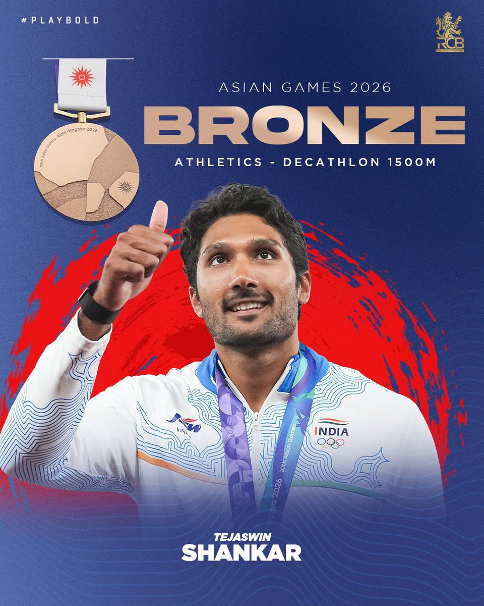 RCBTweets's tweet photo. 🥉 𝗧𝗲𝗷𝗮𝘀𝘄𝗶𝗻 𝗦𝗵𝗮𝗻𝗸𝗮𝗿 wins the 1️⃣5️⃣0️⃣0️⃣m finale of a ten-event grind to take Decathlon bronze, adding to his Hangzhou silver. 🏃

🥉 𝗛𝗮𝗿𝗶𝘁𝗮 𝗕𝗵𝗮𝗱𝗿𝗮 blink-and-you-miss-it sprint earns her bronze in the Women's 2️⃣0️⃣0️⃣m. 🏃���♀️

The medal tally goes up to 3️⃣7️⃣ and we're eyeing more glory. 🇮🇳❤️

#AsianGames #PlayBold #ನಮ್ಮRCB