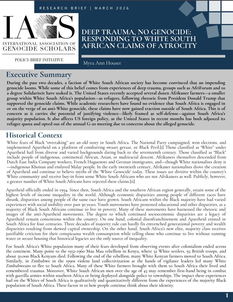 JSR_ASRSA's tweet photo. @steve_hofmeyr The International Association of Genocide Scholars (IAGS) trump your "sure-fire proofs". Isolated definitions do not warrant a conclusive argument, Steve. Without literature analysis, case studies, and theory it is just a guesstimate. Follow us for more research methodology tips! https://t.co/ijGsWrRLH5