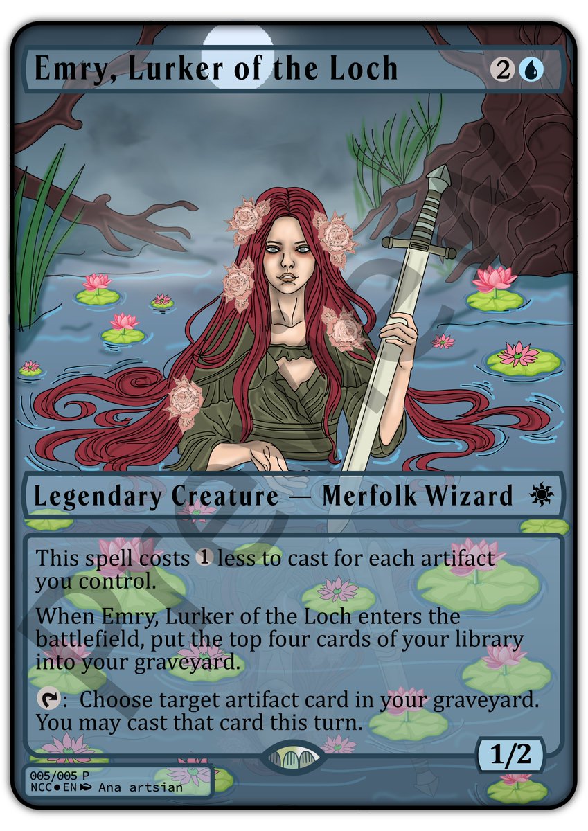 Anaartsian1's tweet photo. Emry, Lurker of the Loch
Moonlit waters, lotus blooms, and a sword rising from the mist.
Commissions open ✉️
#mtg #magicthegathering #emry #mtgart #altart #commander #edh #customcards #digitalart #fantasyart #artcommission #commissionsopen #anaartsian https://t.co/gqjzSFxltD