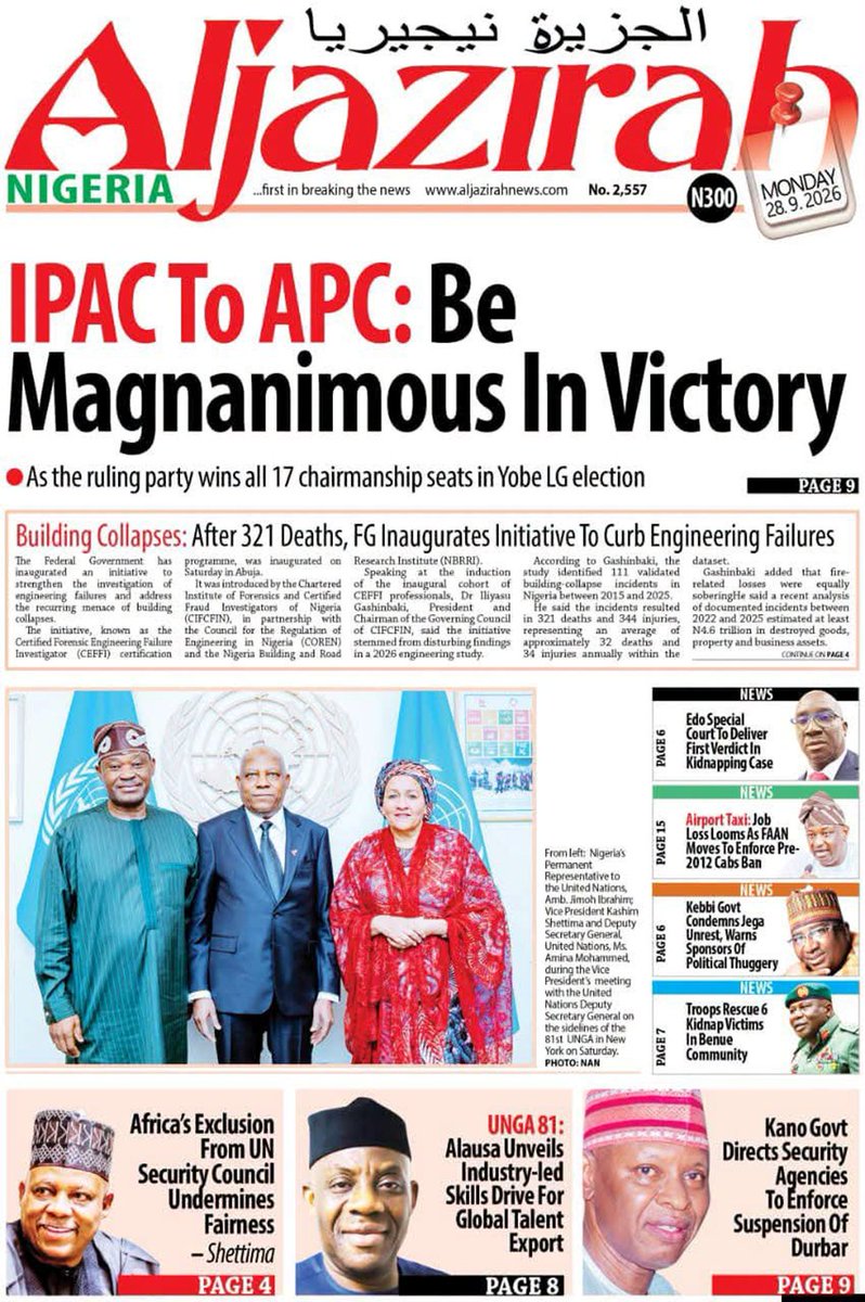 standard_ngr's tweet photo. 16. Daily Sun
17. The Guardian
18. New Nigerian
19. Aljazirah
Atiku Peter Obi NDLEA Messi Inter Miami #VMAs #BBNaija Abuja Nivea Gamby #WestyBaba Strait of Hormuz https://t.co/HSE1qr9pbJ