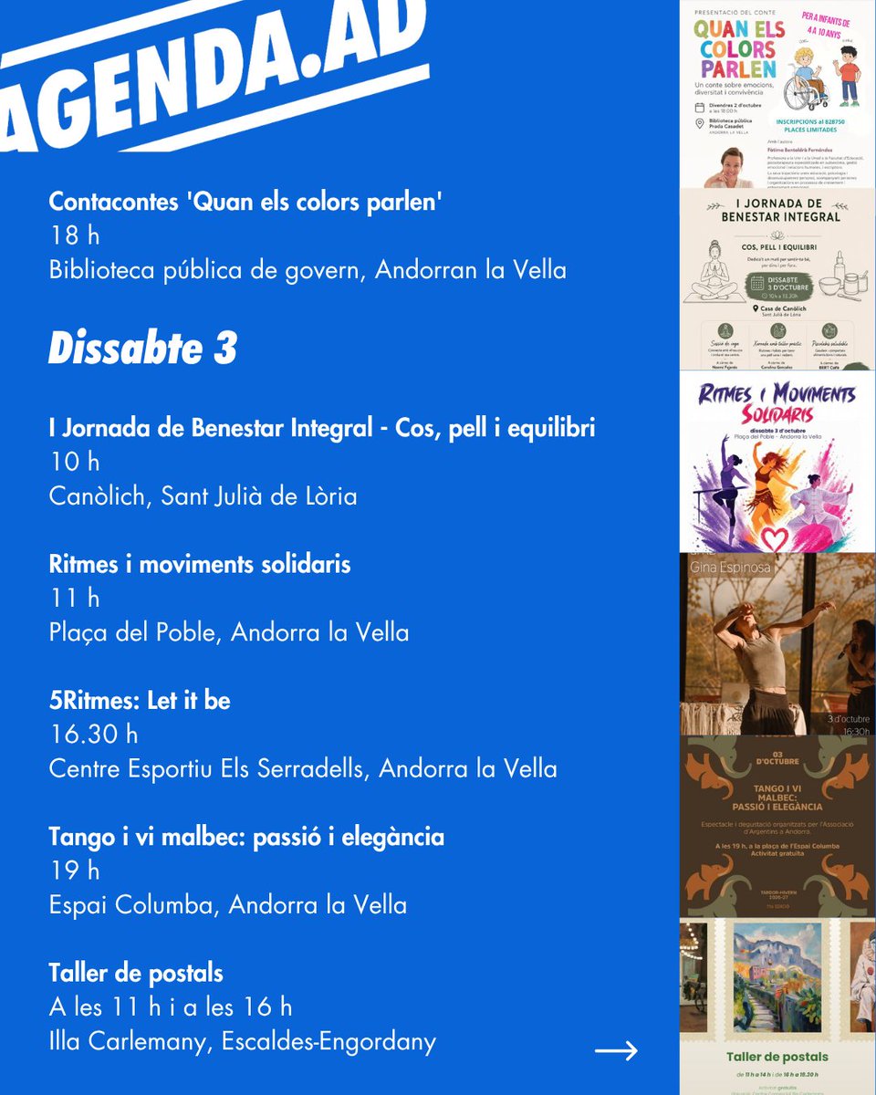 AgendaAD's tweet photo. @GovernAndorra @canillo_andorra @ComuEncamp @ordinoesviu @comudelamassana @AndorraCapital @comusantjulia @comuee @andorraworld_ad Tota la informació 👉 https://t.co/YmjQAbT0gt https://t.co/nleUtFQVLL