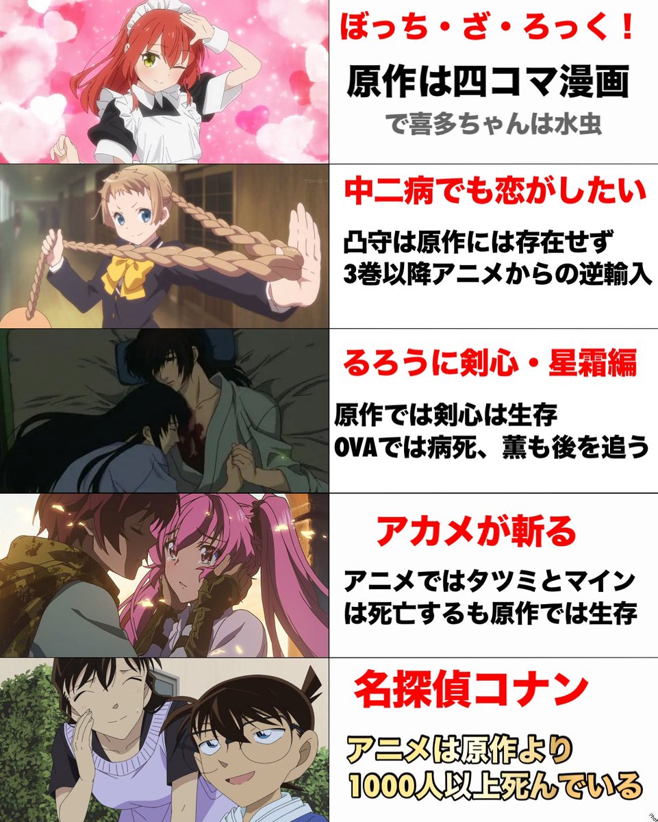 Akikun1124's tweet photo. 原作と設定が異なるアニメ作品 https://t.co/XjwNQLPHTg