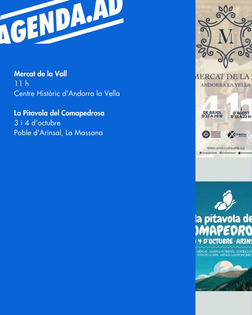 AgendaAD's tweet photo. @GovernAndorra @canillo_andorra @ComuEncamp @ordinoesviu @comudelamassana @AndorraCapital @comusantjulia @comuee @andorraworld_ad Tota la informació 👉 https://t.co/YmjQAbT0gt https://t.co/nleUtFQVLL