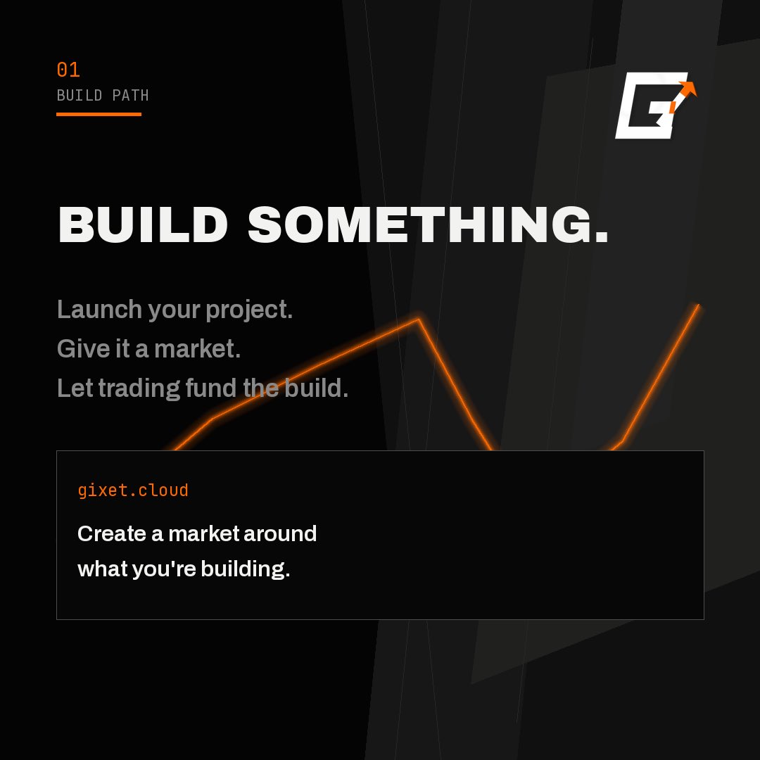 gixetcloud's tweet photo. For the trenches.

BUILD SOMETHING — launch a market around what you’re creating.
FUND SOMETHING — back a builder, route creator fees to them.

Same loop. Clear fees.
https://t.co/mW6XwbfmeL
$GIXET https://t.co/PAXh71u7Vy