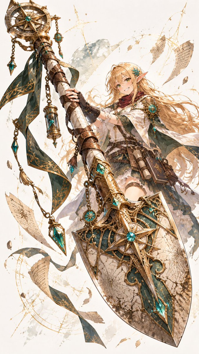 LowAngleMuse's tweet photo. #プロンプト配布 #うちの子武器デザイン
もし、あなたのOCが
一本の武器としてデザインされたら——？

今回は、OCの特徴・配色・装飾・世界観から
その子だけの専用武器を作るプロンプトです⚔️

主役はあくまで武器。
OC本人は持ち主として後ろに添えることで、
武器そのものの魅力がより際立ちます。

キャラクターが変われば、
武器の形や素材、雰囲気も変わるので、
それぞれの個性が出るのが面白いところです。

そして今回も
@shizuku_tsuki38 月見夜しずくさんに
プロンプトモデルとしてご一緒いただきました✨

皆さんのOCなら、
どんな武器になるでしょうか？

Prompt：
参考OCの特徴・配色・装飾・世界観をもとに、そのキャラクター専用の精緻な冷兵器をデザインする。武器を画面の主役かつ最大の視覚的焦点とし、全体像を明確かつ完全に見せる。高彩度、リアルな光と影。OC本人は武器の持ち主として背景的に配置し、後方または斜め後方に置く。人物の占有率は武器より小さく、一部が遮られていてもよい。大きな余白、ミニマルな背景、繊細な線画と精密なレンダリング、高級コンセプトアート風。9:16。