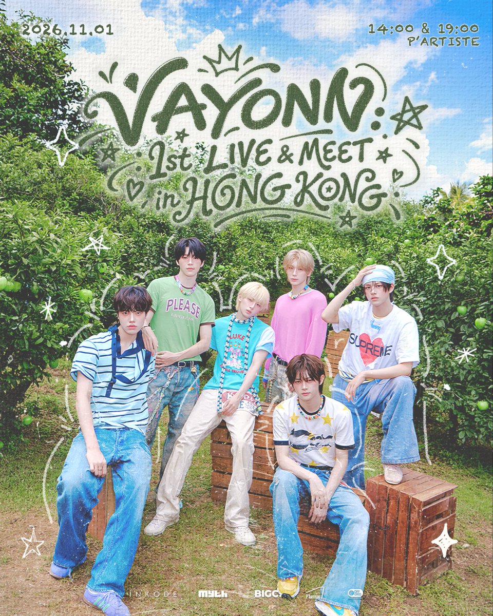 MythEntmt's tweet photo. <VAYONN : 1st LIVE & MEET in HONG KONG>

【活動詳情】
日期 - 2026 / 11 / 01 (SUN)
時間 - 14:00 / 19:00  （HKT）
地點 - P'ARTISTE
(旺角奶路臣街38號,麥花臣場館地庫)

【票價】
VIP - $1288 / 全坐位
GA - $888 / 全坐位

【發售資訊】
購票平台 - Offgrid
開售日期 - 2026 / 10 / 05 15:00（HKT）

【特別粉絲福利活動】

1:1 自拍福利：手機自拍一張
線上預購 $500 / 現場加購 $550
—
1:1 簽名福利：明信片一張＋面簽約30秒
線上預購 $550 / 現場加購 $600
—
1:1 拍立得福利：拍立得拍攝一張
線上預購 $600 / 現場加購 $650
─

【注意事項】

*座位表只作參考之用，實際座位安排以購票系統及現場為準。
*門票將不設選座，座位將依照門票購買訂單付款順序，舞台第一排起，從中間開始往左右分配坐位。
*非持票者無法參加特別粉絲活動，恕不退款。
*特別粉絲福利活動僅限當場場次演出觀眾參與，粉絲不得將14:00場次之福利留作19:00場次使用。
*特別粉絲福利活動均可重複購買。
*合照福利之指定拍攝動作將會隨後公布。
*有關活動注意事項及詳細安排將會稍後作出公布。
*主辦單位擁有最終解釋及決定權。

@VAYONN_inkode @inkodeofficial 
#VAYONN #베이온