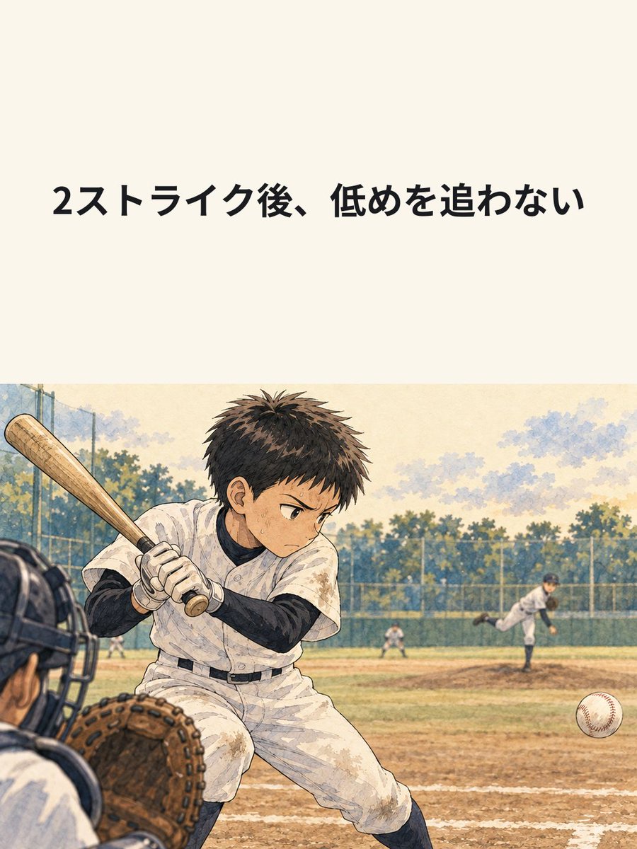 yakyulog_ja's tweet photo. 二ストライク後、低めの球に手が出そうになる。目線を残して見送り、次の打席で振る高さを決める場面を描きました。試合記録はApp Storeで「野球ログ」を検索。

#少年野球 #草野球 https://t.co/YZg4ZUQlKE