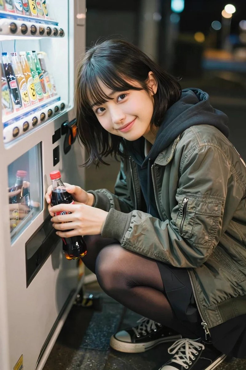 GenAI_studio's tweet photo. 夜の自販機の明かりに照らされて、飲み物を一本。

#AIグラビア https://t.co/hvtBEAkWD7