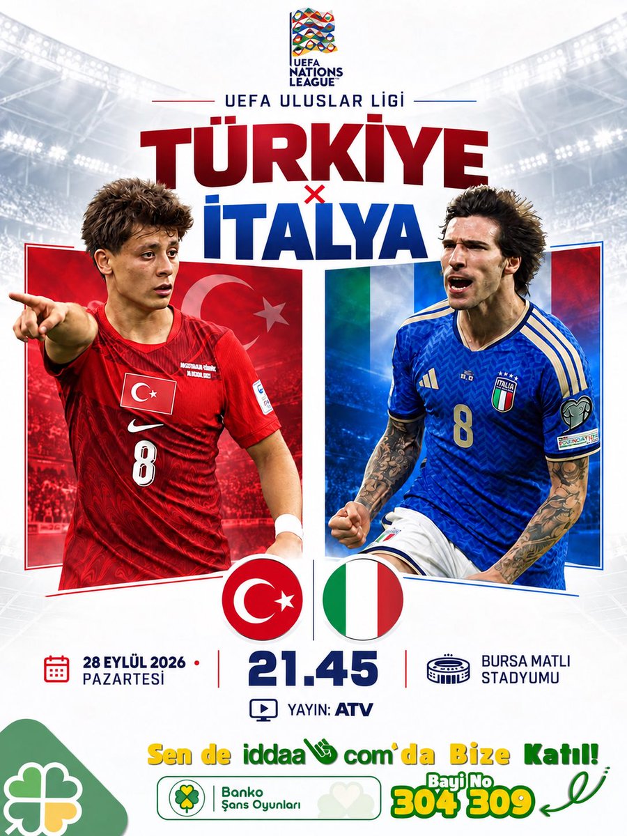 BankoSans's tweet photo. 🇹🇷Milli mesai Bursa’da devam ediyor!

⚽️A Milli Takımımız, UEFA Uluslar Ligi A Ligi 1. Grup’taki ikinci maçında İtalya’yı konuk ediyor.

⏰21:45

➡️Karşılaşma, 👑Kral Oran ayrıcalığıyla 📲https://t.co/cundOhU26O ’da.

#iddaa #kraloran #türkiye #italya #millitakım https://t.co/Lli0j1sJ1h