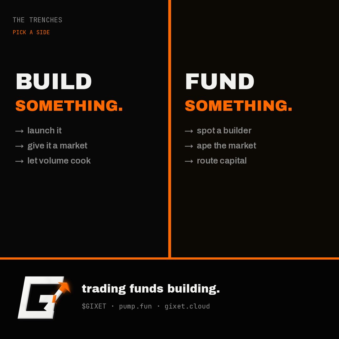 gixetcloud's tweet photo. Two paths.

BUILD something.
Or FUND something.

https://t.co/mW6XwbfmeL
$GIXET

#GIXET #Solana #memecoin #BuildOnSolana https://t.co/fMZGiMU6I3