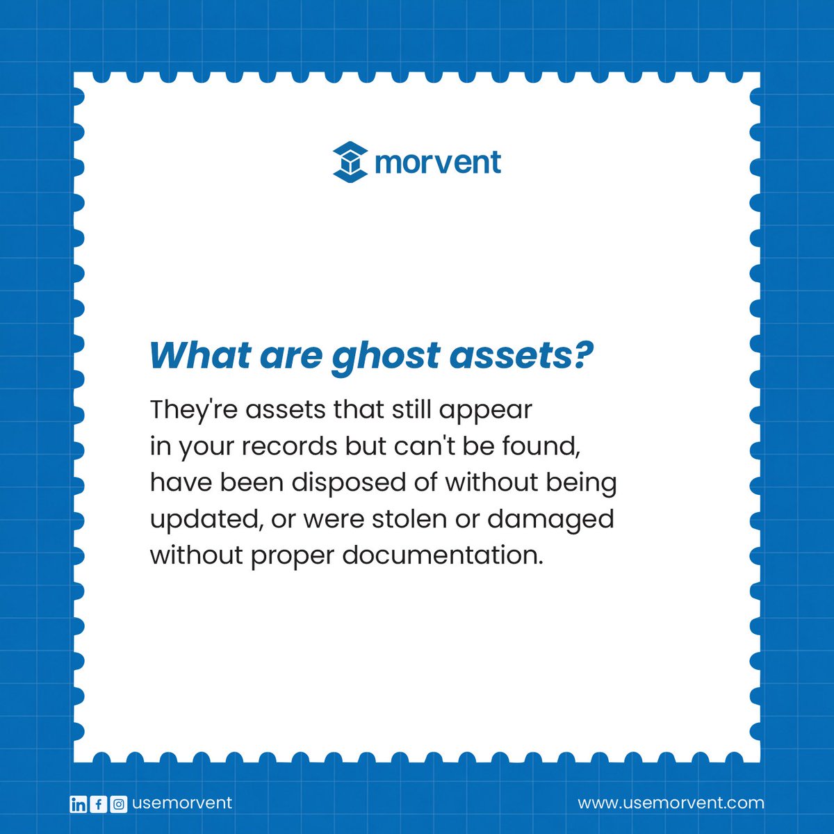 Usemorvent's tweet photo. Ghost assets are easier to overlook than you think. They remain in your records long after they're lost, or disposed of, costing your organization money and creating audit risks. With the right tracking system, you can identify them early and keep your asset register accurate. https://t.co/xbaP4TevZR