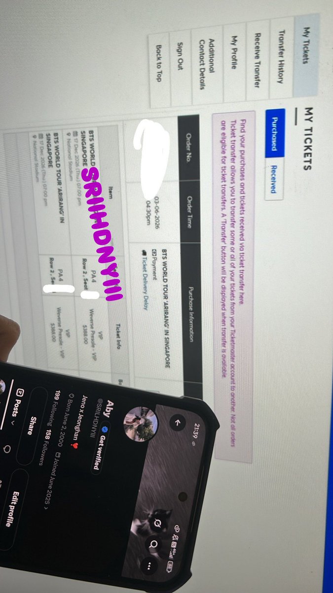 SRILHDNYlII's tweet photo. Wts / want to sell
Bts Arirang in Singapore SG
12/17 2 ticket PA4 
Not original price! 
All under my name, feel free DM 💜
Accept hkd / alipayhk #BTS_WORLDTOUR_ARİRANG #BTSinSG https://t.co/QR8WPAxAoZ