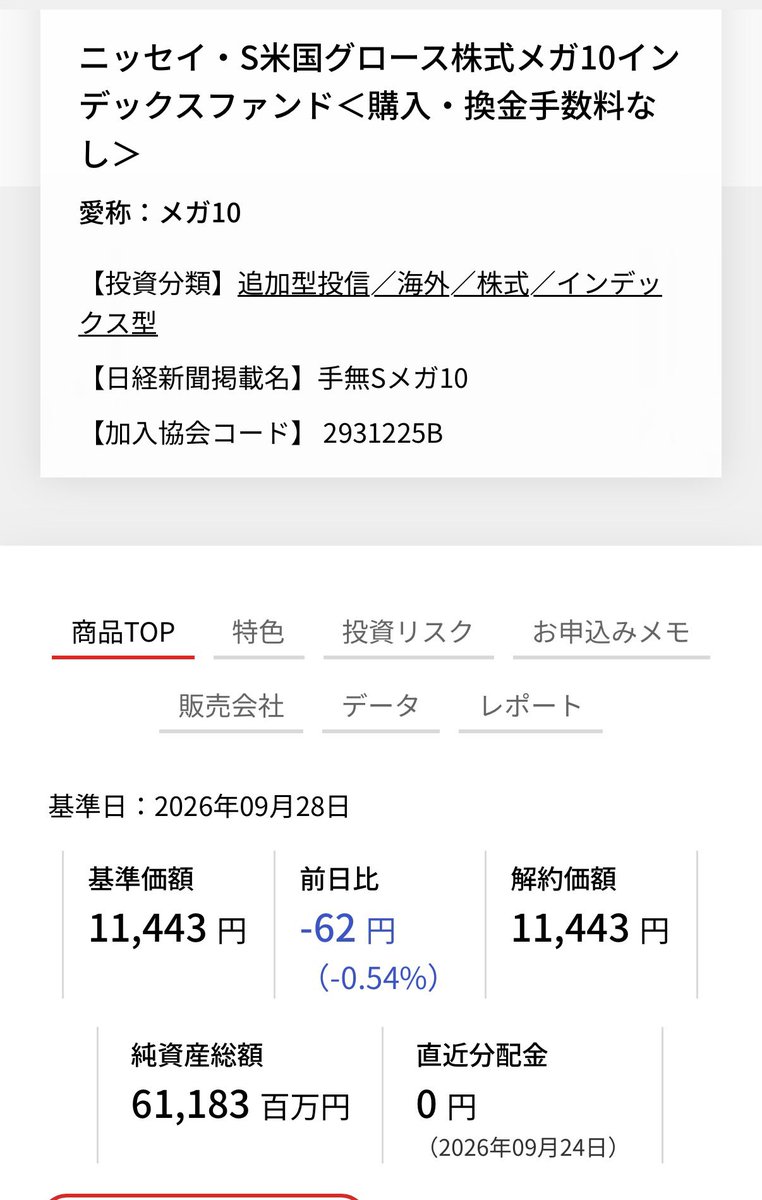 beikokuNISA's tweet photo. 9月28日基準価額
ニッセイNASDAQ100
28,808円(-63円)0.22%
ニッセイ・S米国グロース株式メガ10
11,443円(-62円)0.54%
Tracers S&P500トップ10インデックス
16,949円(+8円)0.05%
Tracers NASDAQ100ゴールドプラス
19,507円(+63円)0.32%
#新NISA #米国株 #ニセナス #一歩テック #SP10 https://t.co/opIvcuEkUK
