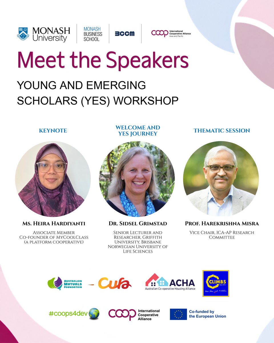 ICAAPAC's tweet photo. 📢 Meet the YES Workshop speakers! Join Heira Hardiyanti, Dr. Sidsel Grimstad &amp; Prof. Harekrishna Misra on 6 Oct in Melbourne for a day of research, collaboration &amp; case study design. #YESScholars #ICAAP https://t.co/SOfEaffEbW