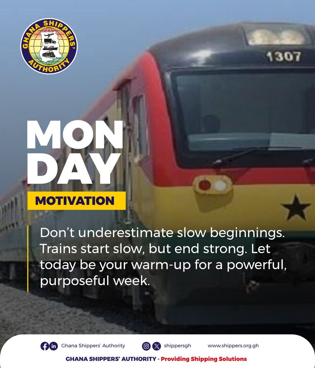shippersgh's tweet photo. Your Monday Dose of Motivation
#TransitTrade #ShipperCommittees #Importers #ShipperRegistration #Shippers #exporters #ghanashippersauthority https://t.co/lvtYhSIgZO