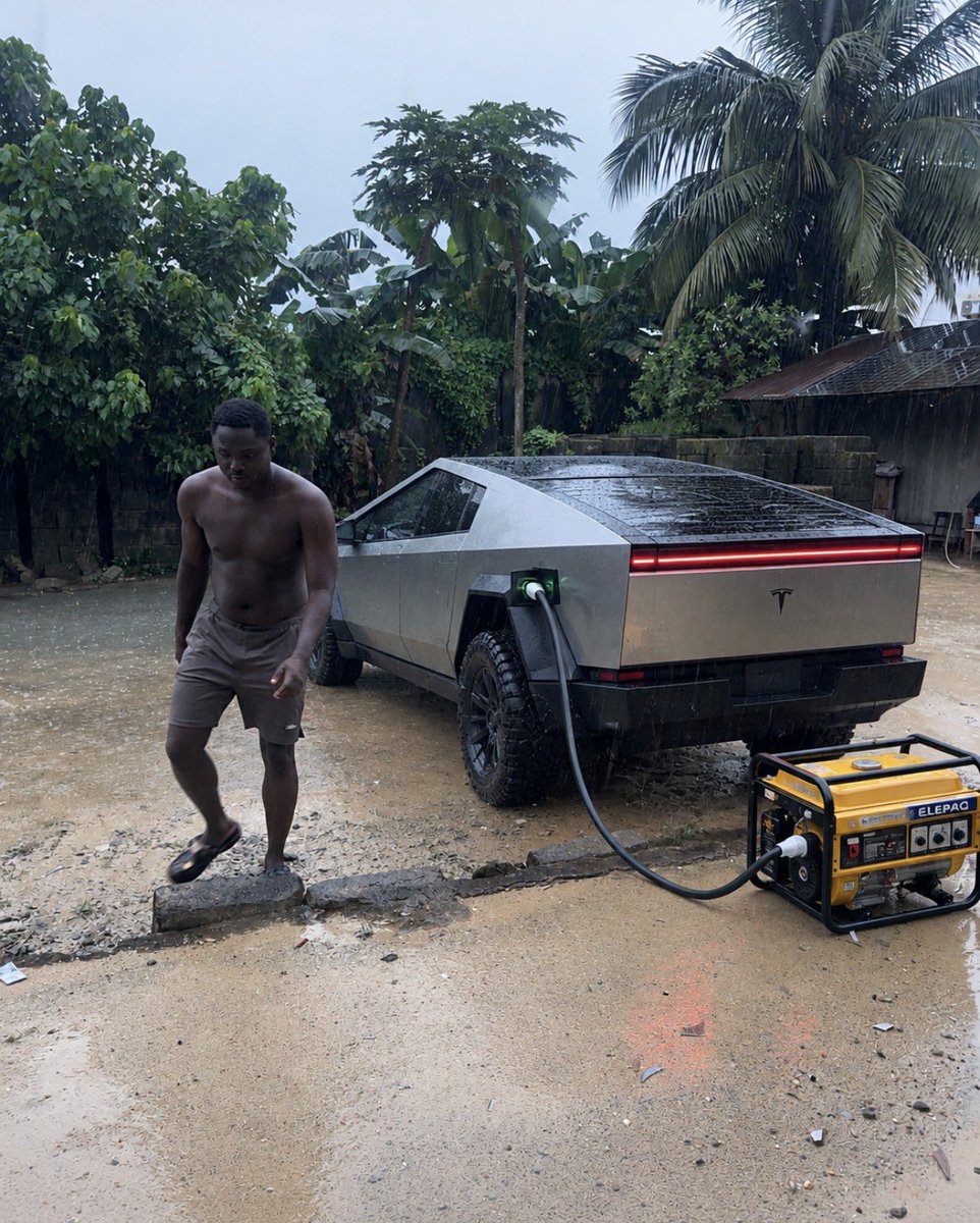 BIGFATFOOL01's tweet photo. My cousin gifted me a Cybertruck from Canada in May. 

Best thing about owning an electric car is not having to worry about fuel anymore. https://t.co/Aog4CAYhje