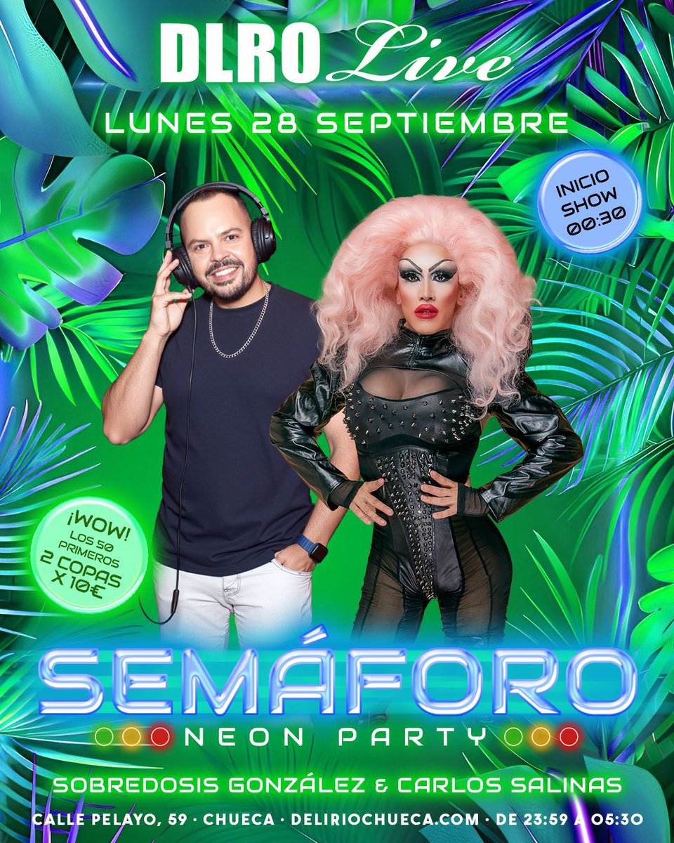 DLROLive's tweet photo. Ⓛⓤⓝⓔⓢ - 💥 𝗦𝗘𝗠𝗔𝗙𝗢𝗥𝗢 𝗡𝗘𝗢𝗡 𝗣𝗔𝗥𝗧𝗬

⏰ 𝟤𝟥.𝟧𝟫 - 𝟢𝟧.𝟥���� - 💃 ꜱʜᴏᴡ 𝟢𝟢.𝟥𝟢ʜ

𝑺𝒐𝒃𝒓𝒆𝒅𝒐𝒔𝒊𝒔 𝑮𝒐𝒏𝒛𝒂𝒍𝒆𝒛 - 𝑪𝒂𝒓𝒍𝒐𝒔 𝑺𝒂𝒍𝒊𝒏𝒂𝒔 𝑫𝒋

🏳️‍🌈 ¡🆂🅾🅼🅾🆂 🅻🅰 🆂🅰🅻🅰 🅶🅰🆈 🆁🅴🅵🅴🆁🅴🅽🆃🅴 🅳🅴 🅼🅰🅳🆁🅸🅳! 🏳️‍🌈 https://t.co/UvXr92z3tY