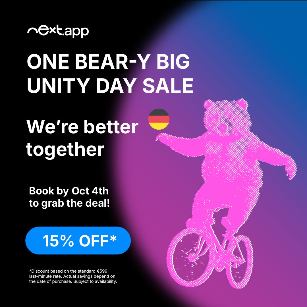 droidconBerlin's tweet photo. The Berlin bear is riding a bike for this one. 🐻
Germany's celebrating its unification - we're marking the occasion with 15% off your ticket to #nextapp26.
Code DE_UNIFIED at checkout. Solo or as a team, you're covered either way. Gone Oct 4th.
Grab the deal → https://t.co/DxO5urh3rn