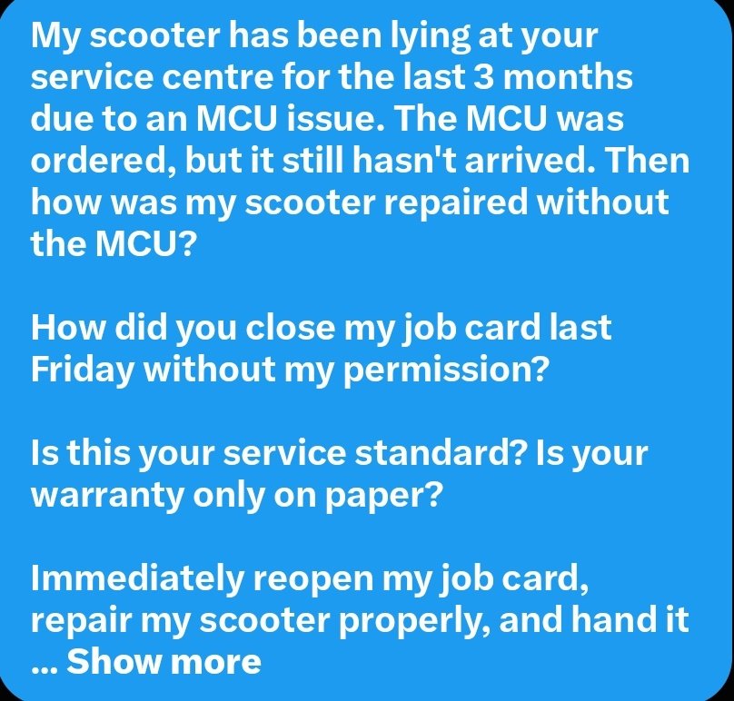 BunuRout's tweet photo. @OlaElectric @OlaEV_Support @bhash is the madarchod and fraud of the nation when my scooter is at the service centre how could you close my job card without my permission,  I need my scooter repaired asap,  otherwise I will go for legal action soon. Staff r also fraud like owner https://t.co/RekE8u6rv3