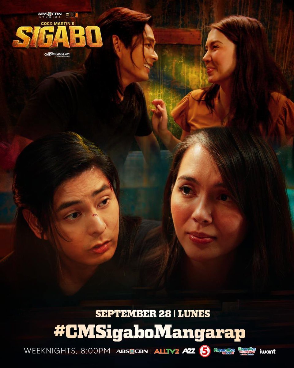 DreamscapePH's tweet photo. Gabo, bubuo ng mga pangarap kasama si Gloria! Tutukan ngayong gabi sa #CMSigaboMangarap 🔥

Coco Martin’s Sigabo, gabi-gabi, 8:00PM sa ABS-CBN sa AllTV2, A2Z, Kapamilya Channel, Kapamilya Online Live sa Facebook at Youtube, iWant at mapapanood din sa TV5! https://t.co/Yd1tv2cFja