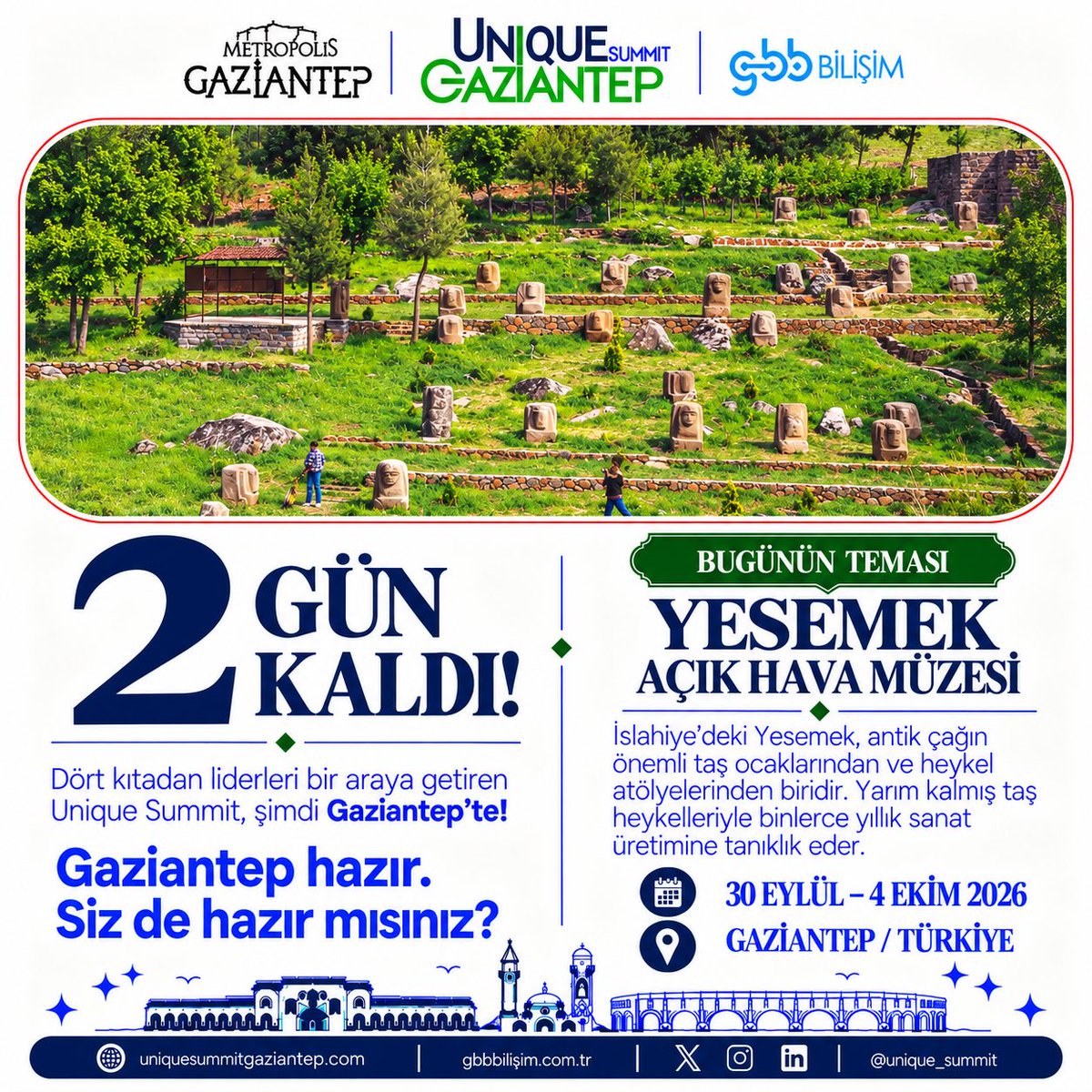 UniqueSummit's tweet photo. The countdown continues. Only 2 days left until we meet. Gaziantep is ready — are you?

—————————

Geri sayım devam ediyor. Buluşmamıza yalnızca 2 gün kaldı. Gaziantep hazır — ya siz? https://t.co/tLE07WkgMI