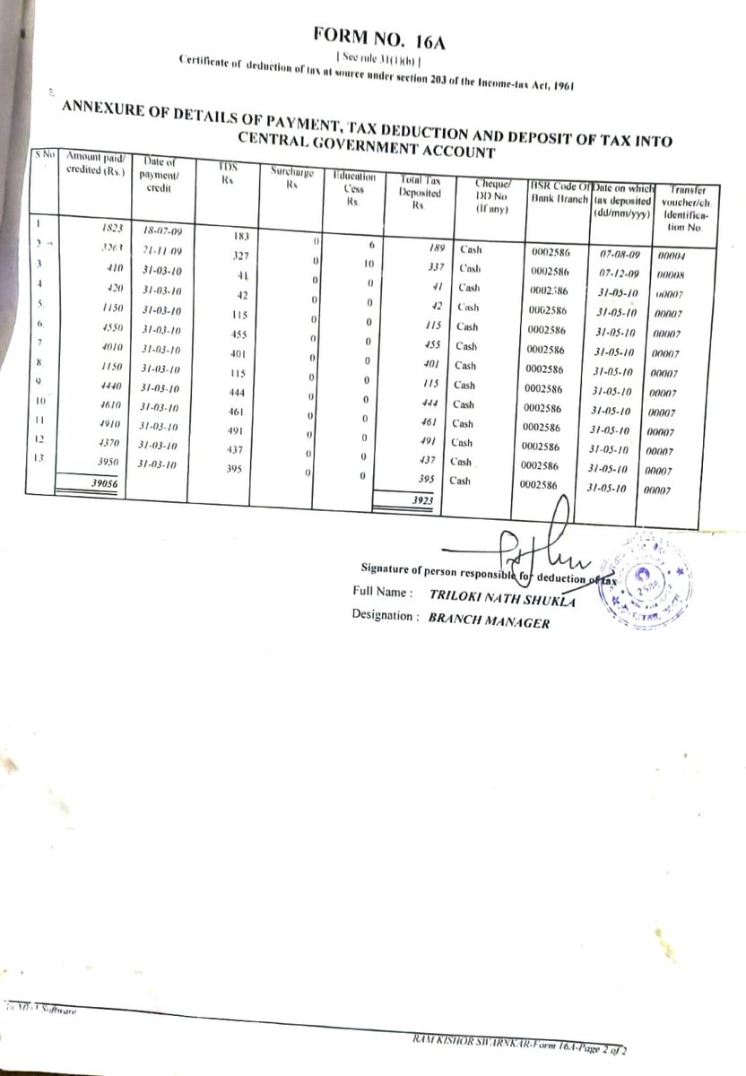 AnandSwarnkar's tweet photo. @TheOfficialSBI @OfficialSBICare @BandBajaateRaho @jagograhakjago @officialSBIcare  2009-2010 का 16a और 26as भेज रहा हूँ। इनमे तुम्हारे अधिकारी का कटा और हस्ताक्षर किया है।जो दर्शता है की विवाद उसी समय उत्पन्न हो गया मगर तुम्हारे LACK of job knowlegde के चलते तुमने 26as मे update नही कराया। ये update करना ग्राहक की नही बैंक की जिम्मेदारी थी https://t.co/p3BHk3ehFt