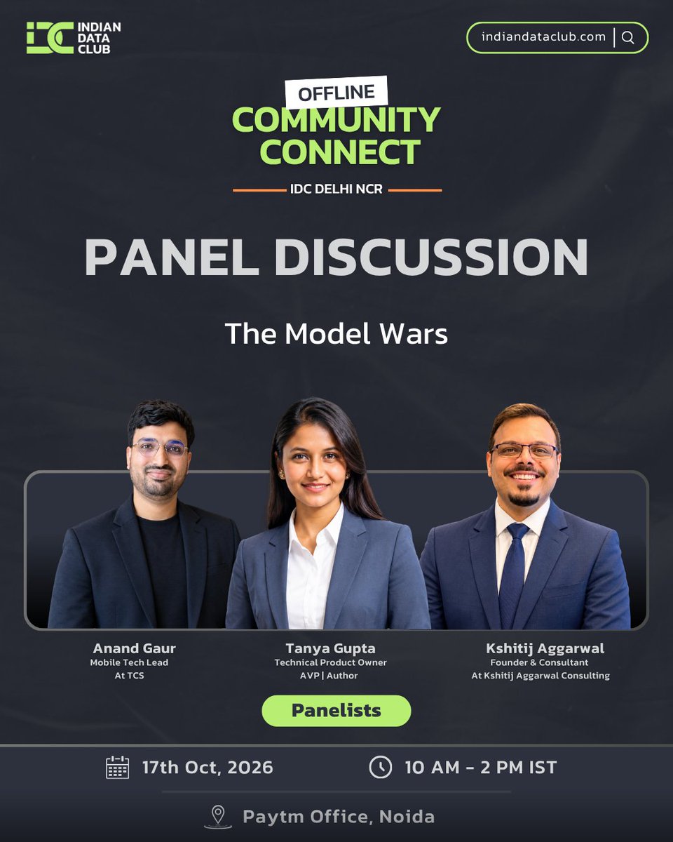 indiandataclub's tweet photo. 𝗔𝗜 𝗔𝗴𝗲𝗻𝘁𝘀. 𝗥𝗲𝗮𝗹 𝗖𝗼𝗻𝘃𝗲𝗿𝘀𝗮𝘁𝗶𝗼𝗻𝘀.  
𝗥𝗲𝗮𝗹 𝗜𝗻𝘀𝗶𝗴𝗵𝘁𝘀..  

→ Panel Discussion --> hear industry perspectives on the AI models being used today  

Register: https://t.co/1xkNSKJk3w https://t.co/CW7d206vzX