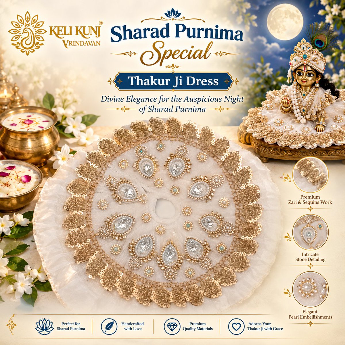 kelikunjV's tweet photo. 🌕✨ Sharad Purnima Special – Thakur Ji Dress ✨🌕🤍
🙏 Pure Devotion • Elegant Shringar • Traditional Beauty 🙏
Perfect for your Shree Thakur Ji &amp; Laddu Gopal Shringar this Sharad Purnima. 🌸✨

#SharadPurnima #SharadPurnimaSpecial #ThakurJiDress #ThakurJiShringar #LadduGopal https://t.co/A5QTqZrkbI