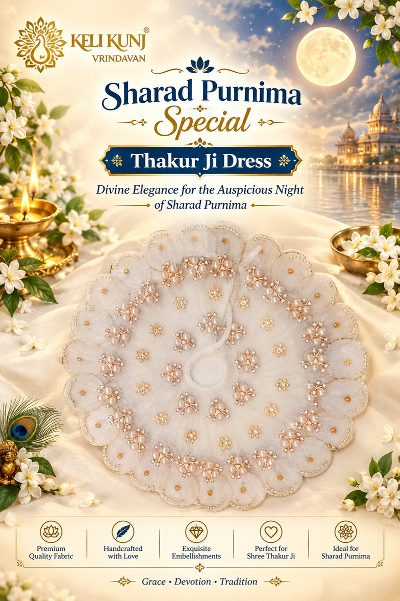 kelikunjV's tweet photo. 🌕✨ Sharad Purnima Special – Thakur Ji Dress ✨🌕🤍
🙏 Pure Devotion • Elegant Shringar • Traditional Beauty 🙏
Perfect for your Shree Thakur Ji &amp; Laddu Gopal Shringar this Sharad Purnima. 🌸✨

#SharadPurnima #SharadPurnimaSpecial #ThakurJiDress #ThakurJiShringar #LadduGopal https://t.co/A5QTqZrkbI