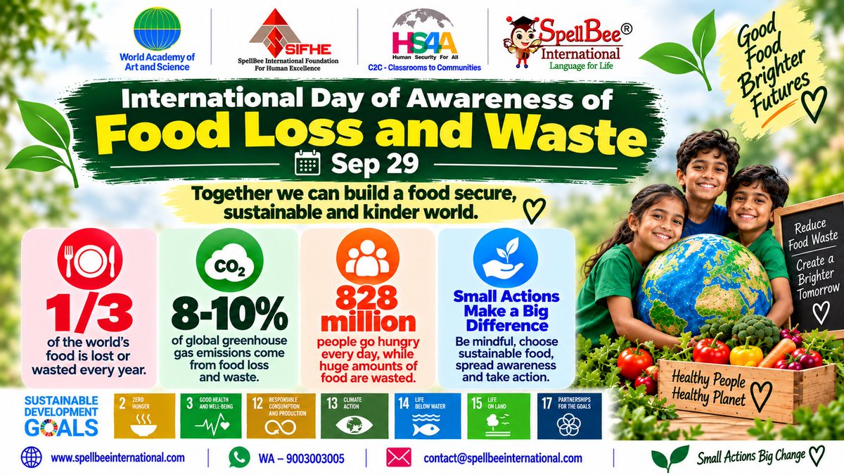 HS4AIndia's tweet photo. International Day of Awareness of Food Loss and Waste, observed on 29 September, highlights the importance of reducing food loss and waste to protect natural resources, strengthen food security, and support sustainable development. https://t.co/9JwK5QuUMK
