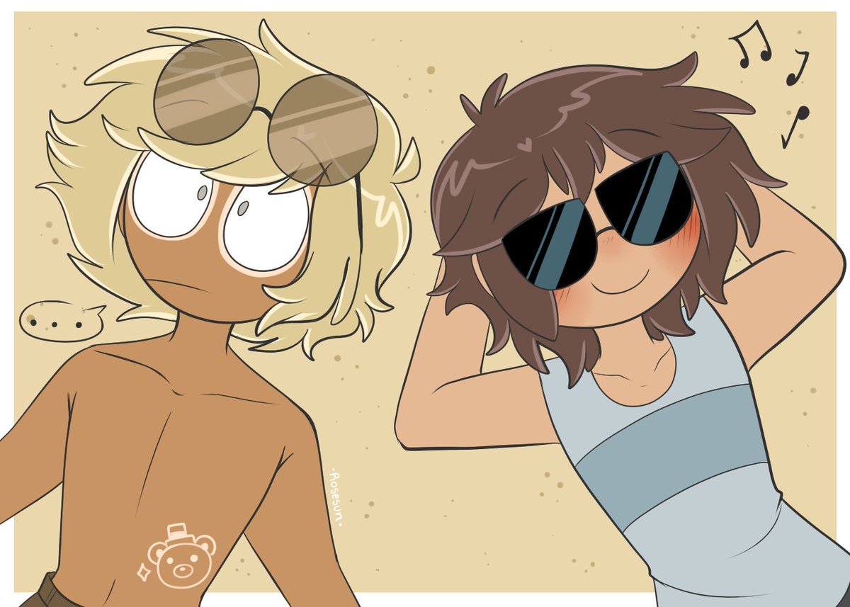 Rosesun707's tweet photo. a webo empezando la week en el ultimo día 😙  

Día 1 - Vacaciones de verano   

alguien le puso bronceado en vez de protector solar ☀️   

#GolddyWeekArts #golddy #fhs #fnafhs https://t.co/LS3Ky2Og3k