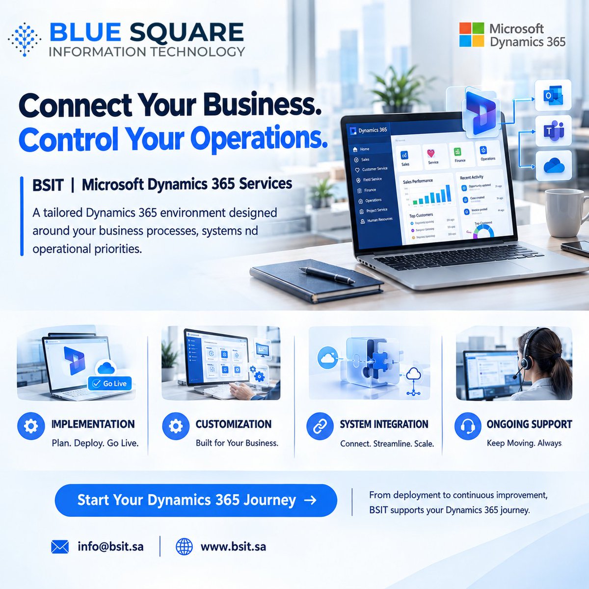 bsit_sa's tweet photo. What should your ERP do differently?
BSIT Microsoft Dynamics 365 Services adapts processes, integrations & workflows around your business needs.
Assess. Configure. Integrate. Support.
👉 Start with BSIT
@bsit_sa
#BSIT #Dynamics365 #MicrosoftDynamics365 #SaudiBusiness https://t.co/PYx3CLWHhx
