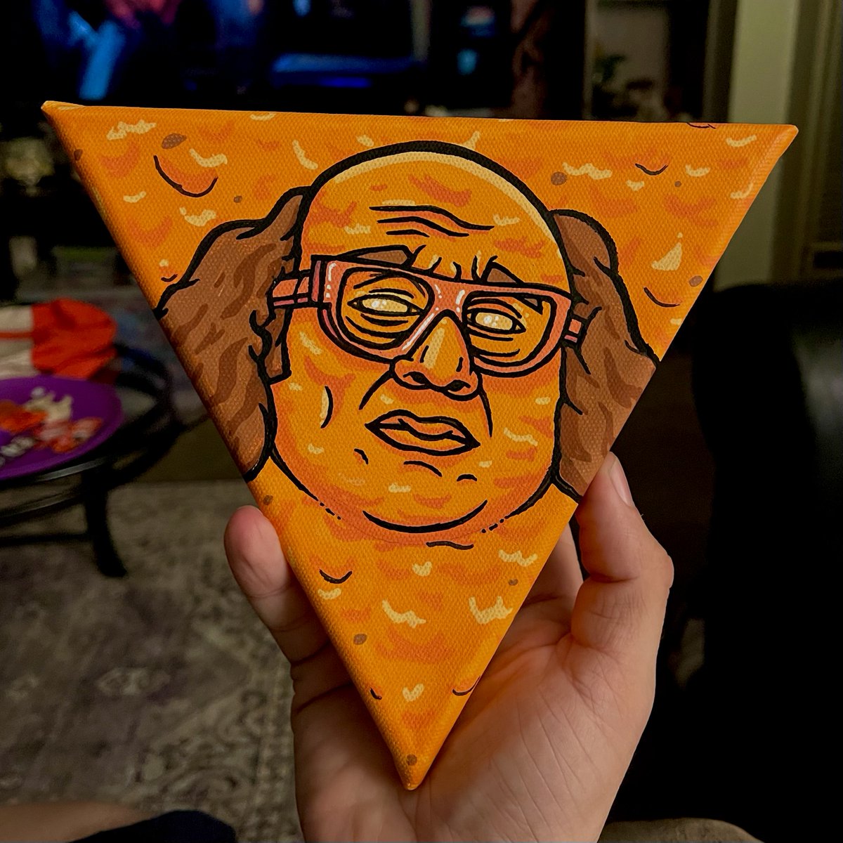 EtomickArt's tweet photo. Made my brother a Danny Dorito. 
@DannyDeVito @Doritos https://t.co/aPl0ENOFKv