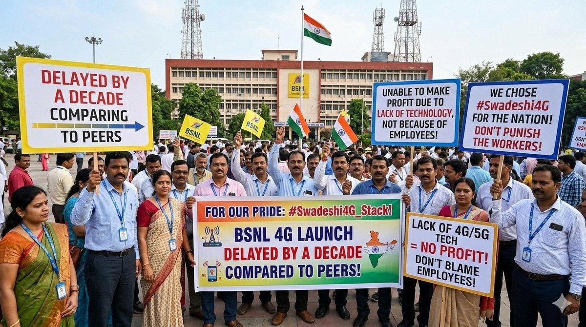 anill_dubey's tweet photo. BSNL 4G launch delayed by a decade when comparing peers. 
It is For our Pride #Swadeshi 4G Stack.
Unable to make profit due to lack of technology not because of employes
#Remove_Affordability_Clause
#3rdPRC_BSNL
@JM_Scindia
@PemmasaniOnX 
@DoT_India 
@AUAB5564 https://t.co/ElPMMUU6Y1