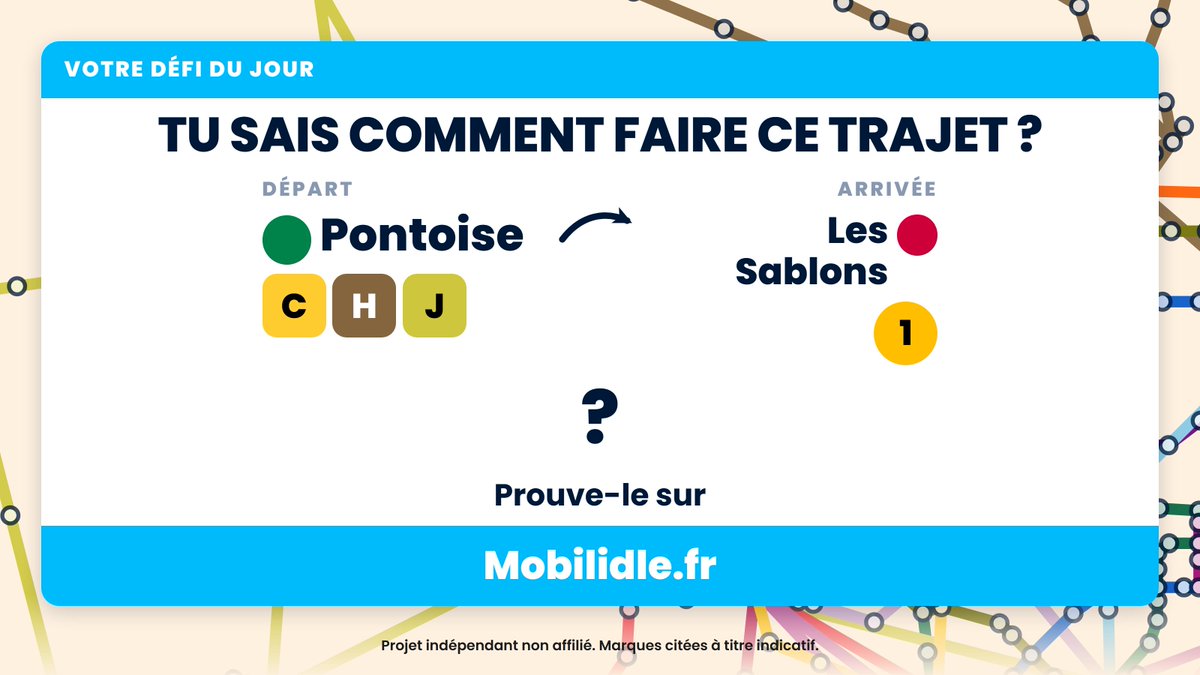 mobilidle's tweet photo. Le défi du 28 septembre 2026 : Pontoise → Les Sablons.

Le meilleur trajet, pas le premier qui marche. Lien en bio.

#Mobilidle #IleDeFrance #Transports #Metro #RER #Transilien https://t.co/SH4H7goN7Y