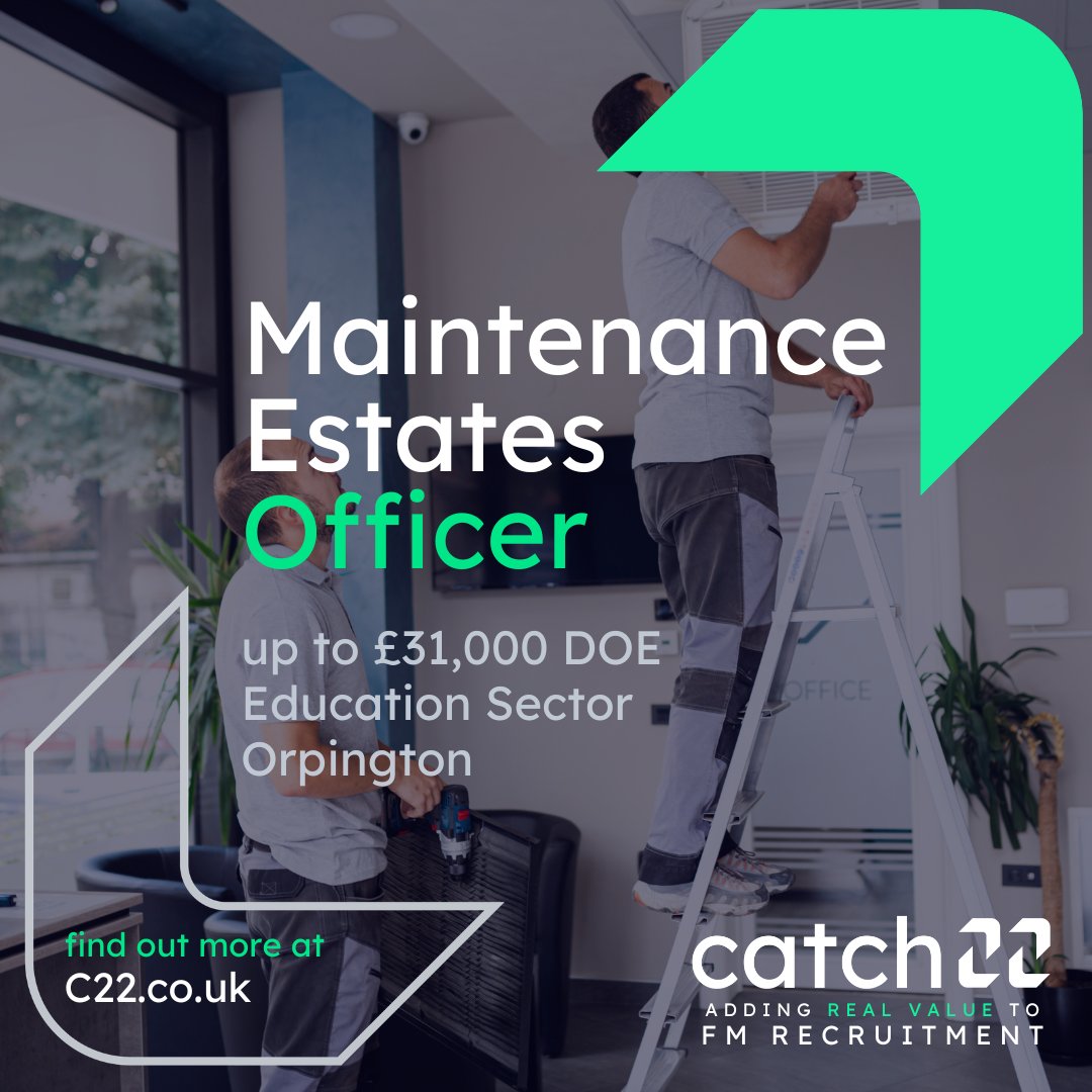 C22Rec's tweet photo. Hands-on role in education FM — PPM, reactive repairs, compliance, contractor management &amp; emergency call-outs.

Enhanced DBS + UK driving licence required.

Apply 👉 https://t.co/VntbFy9sqg

📞 Mell: 07442 910 900

#EstatesOfficer #FMJobs #OrpingtonJobs https://t.co/c6IvCQiEKc