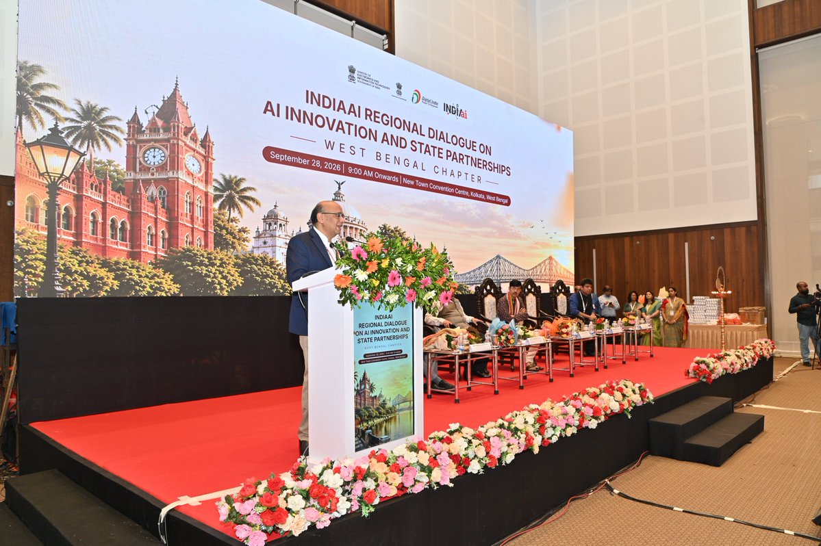 OfficialINDIAai's tweet photo. The inaugural session featured the keynote address by Shri Shubhanjan Das, IAS, Secretary, Department of Information Technology & Electronics, Government of West Bengal, a special address by Shri Saurabh Vijay, IAS, CEO, IndiaAI & CEO, UIDAI, and the inaugural address by Dr. Kalyan Chakraborti, Hon’ble Minister in Charge, Department of Information Technology & Electronics, Government of West Bengal. (2/3)

@AshwiniVaishnaw @JitinPrasada @SecretaryMEITY @sudeep_tweets @_DigitalIndia @GoI_MeitY @mygovindia @news_webel 

#IndiaAI #IndiaAIRegionalDialogue #WestBengal #ArtificialIntelligence #AIInnovation #AIforIndia #DigitalIndia
