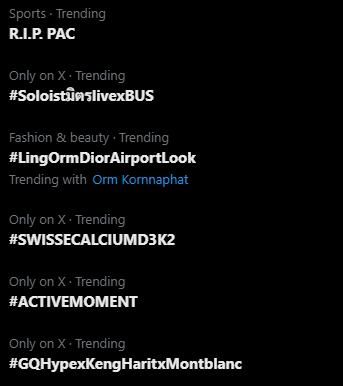 IceApple1995's tweet photo. Ice Apple Trending Report รอบบ่ายวันที่ 28/9/69
ติดเทรนด์หมวดกีฬา
R.I.P. PAC
ติดเทรนด์เฉพาะใน X
#SololistมิตรlivexBUS, #SWISSECALCIUMD3K2, #ACTIVEMOMENT, #GQHypexKengHaritxMontblanc
ติดเทรนด์หมวดแฟชั่นและความงาน
#LingOrmDiorAirportLook (ติดเทรนด์ร่วมกับ Orm Kornnaphat) https://t.co/bVYFiZ5Faz