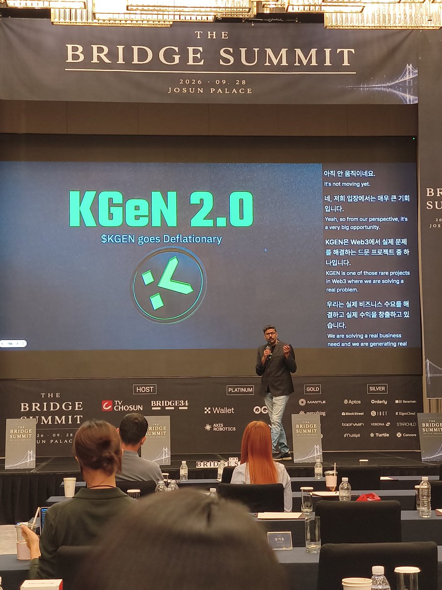 Rubin2626's tweet photo. 🟧The Bridge Summit 2026 현장 참여 리뷰
@Bridge34__ 
🔹KBW 주간이 실질적으로 열였음을 체감할 수 있는 서밋이었습니다.
평일임에도 다양한 사람들이 참석하고 있었고 쟁쟁한 프로젝트들이 부스를 열고 이벤트를 진행하고 있었습니다.

🔹부스를 개설한 프로젝트들을 0G, D3, 멘틀, 케이젠, everthing 등은 연사로도 발표를 이어 나갔습니다.

🔹행사 앞에 하나금융그룹과 미래에셋과 같은 web2 기관의 발표 참여는 기관들의 web3 시장에 대한 적극성을 읽을 수 있는 부분이었습니다.

🔹행사 초기의 요즘 핫 한 이슈인 코인 과세에 대한 정치권과 금융권의 세션이 있었는데 저는 개인적으로 늦어서 듣지는 못했네요. 어째든 계속 공론화 되어야 할 것 같습니다.

🔹개인적으로 케이젠의 피지컬 AI를 위한 데이터 수집 작업을 흥미 롭게 들을 수 있었네요.
피지컬 AI의 활용을 위해 인간 실생활에서의 광범위한 인간 데이터를 필요로 하고 이 데이터를 공급하기 위한 사업의 규모도 상당하더군요. 케이젠의 체인을 활용해서 데이터를 제공하고 데이터 제공자에겐 블록체인을 활용해서 투명하게 대가를 코인으로 제공하는 심플한 사업이었습니다.

🟡이제 본격적으로 시작되는 KBW 행사 주간 동안 Web3 유져 분들 모두 즐거움과 더불어 소기의 인사이트를 얻어 갈 수 있기를 기원합니다 :)