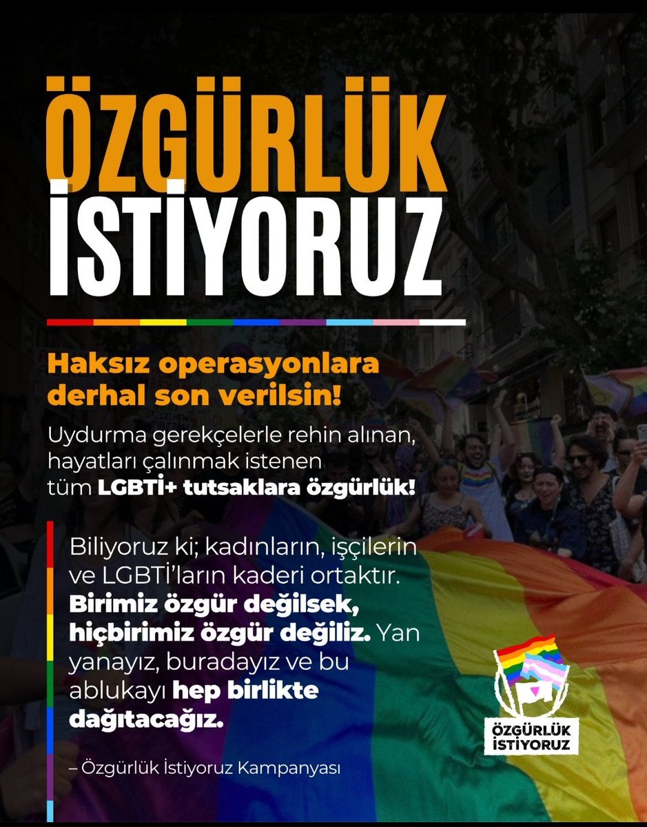 demokrasiicin1's tweet photo. Genel ahlak" ve "müstehcenlik" yalanlarıyla tüm ülkeyi devasa bir zindana
çevirenlere sesleniyoruz:
Kendi yarattığınız krizi, yoksulluğu ve çürümeyi LGBTİ+'ları suçlu ilan ederek örtbas
edemezsiniz! https://t.co/vMsIcfAOe6