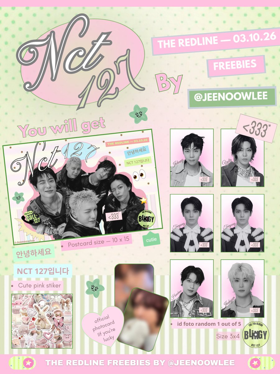 Jeenoowlee's tweet photo. ★ NCT 127 JAKARTA FREEBIES 𓂃 ࣪˖ 
By: @Jeenoowlee
—
📅 03 Oct 2026
📍 Indonesia Arena

🧃୨୧ HOW TO GET ୨୧
★ Follow, like &amp; RT are appreciated 🦭
★ love and never hate ilichil 
★ OPEN TRADE! Feel free to trade with me 
★ Tag me if you get one ☘️

See you there ᯓᡣ𐭩 https://t.co/5oBQy4DAPW