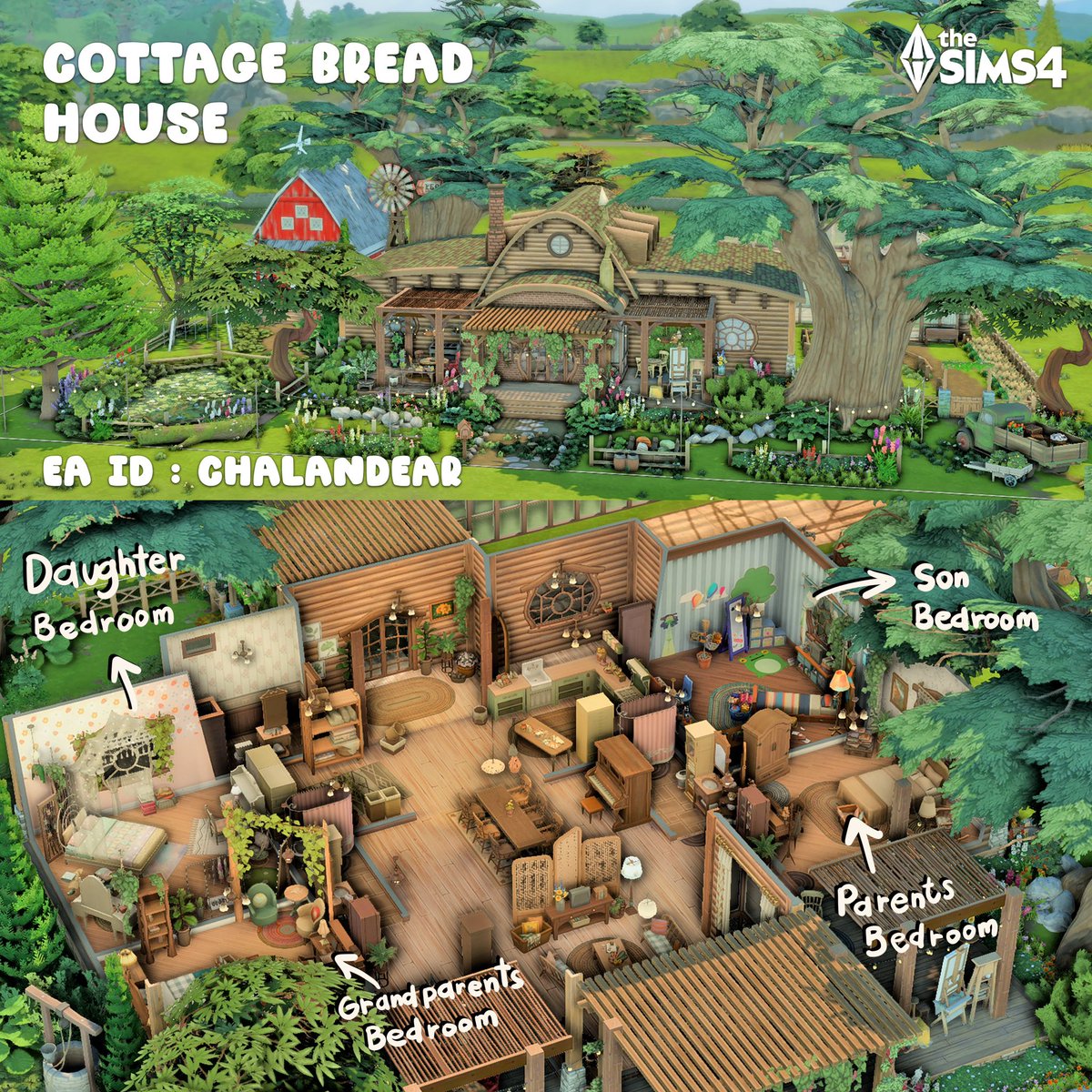 Chalandear's tweet photo. 🍞Cottage Bread House (nocc)
🛌 4 🚽 3 🥬Glasshouse 1 🍷Winery 1
🌳 50x40 🐄 Henford on bagley
🌻EA ID : Chalandear
#thesims #thesims4 #ts4 #Sims4 #showusyourbuilds #Chalandear #Sims https://t.co/DrFoGKSlFI