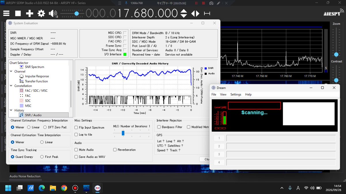 atake's tweet photo. Radio Romania International 17680kHz DRM (aac Mono), English
Target area: India (New Delhi)
Tx: SNR Tiganesti E1 🇷🇴(90kW Az97°)
Distance: 8,732 km
05:51UTC (14:51JST)
Rx: Airspy HF+ Discovery + 7m random wire (facing northwest)

#drmlog #短波放送 #BCL https://t.co/mkF4W0MmkA