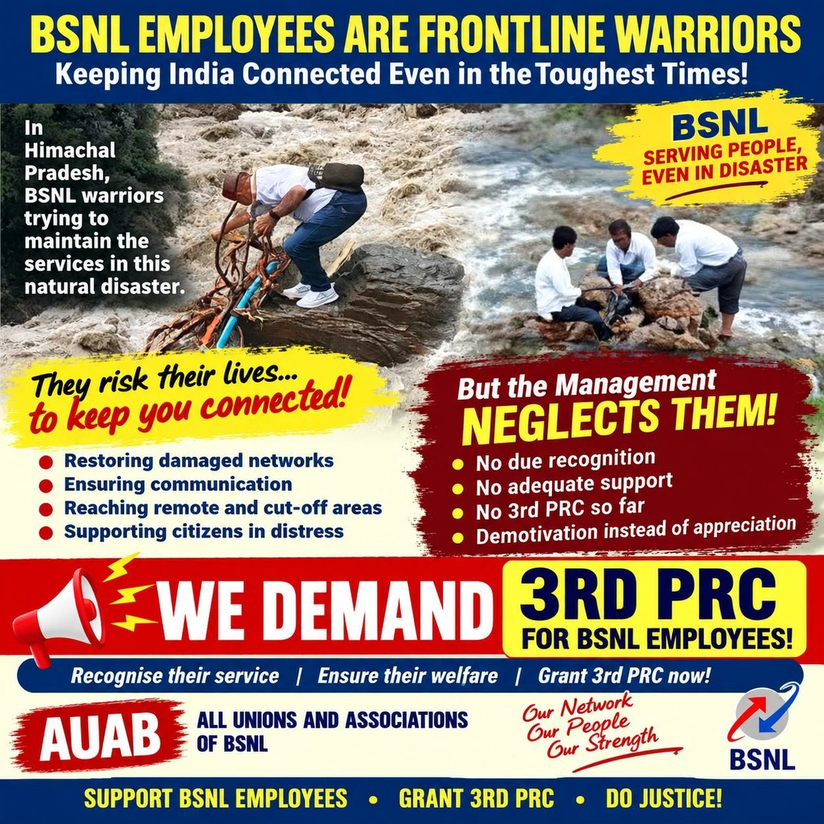HIMANSH93755789's tweet photo. Last-mile connectivity in rural India is built on the hard work of BSNL staff. We humbly appeal to @narendramodi Ji to consider our social service aspect and relax the affordability clause. 🙏

@JM_Scindia @DoT_India @PemmasaniOnX
#3rdPRC_BSNL #Remove_Affordability_Clause https://t.co/XaEWMsq9Qa