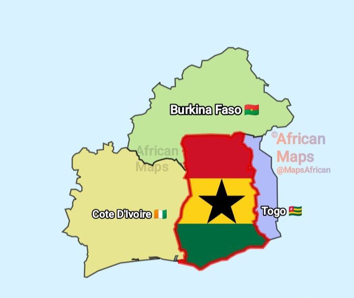 MapsAfrican's tweet photo. Ghana 🇬🇭 and the countries it shares borders with. https://t.co/tUOOxOXXVU