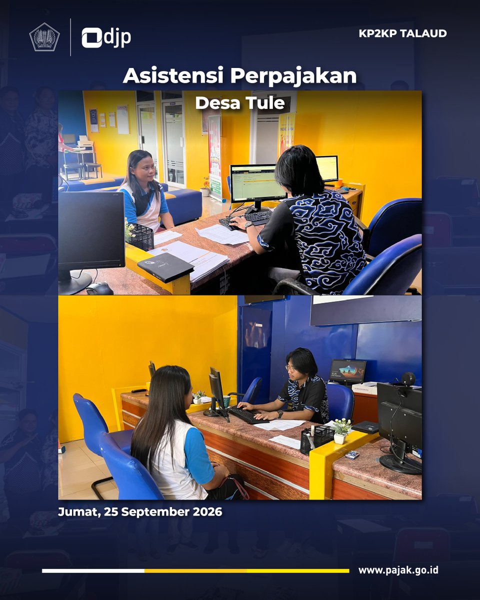 pajaktalaud's tweet photo. Tabea #KawanPajak 👋🏻

Kantor Pelayanan, Penyuluhan, dan Konsultasi Perpajakan (KP2KP) Talaud telah melakukan asistensi perpajakan dengan Desa Tule pada hari Jumat, 25 September 2026.

Pada kesempatan tersebut, KP2KP Talaud memberikan penjelasan mengenai kewajiban perpajakan https://t.co/nhjDNAn9fF