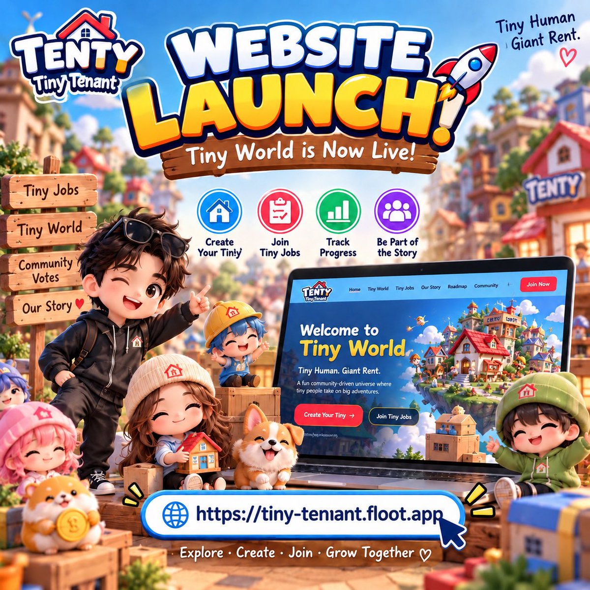 TinyTenantTenty's tweet photo. 🏠 Tiny World is officially LIVE.

Create your Tiny.
Join Tiny Jobs.
Help shape the story.
Watch the world grow.

🌍 https://t.co/K90gOTgLGM

Tiny human. Giant rent.

#TENTY #TinyTenant #Solana https://t.co/EH2rL0RoeD